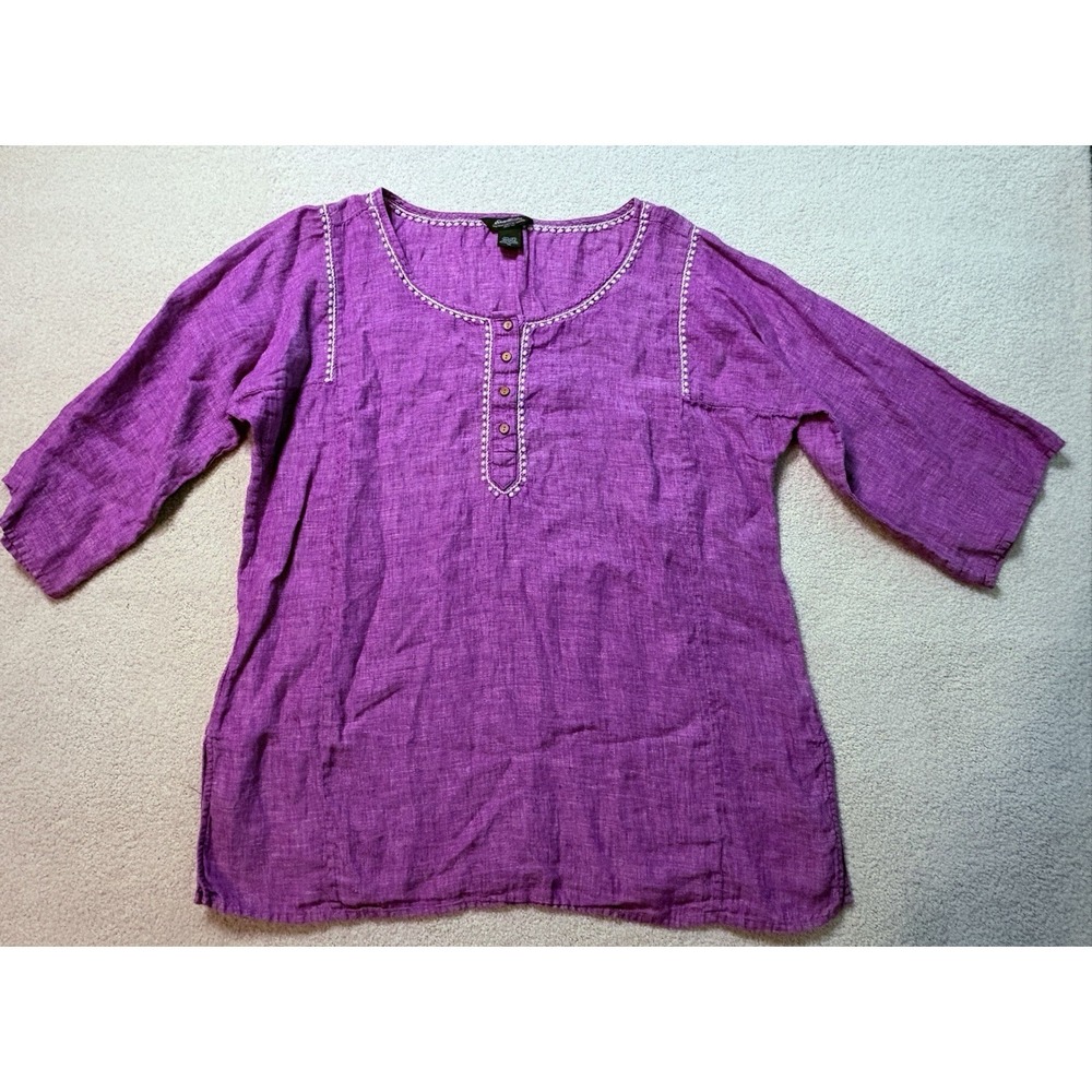 Eddie Bauer Linen Kaftan Tunic Embroidered Lagenlook Coastal  XL Heathered Pink